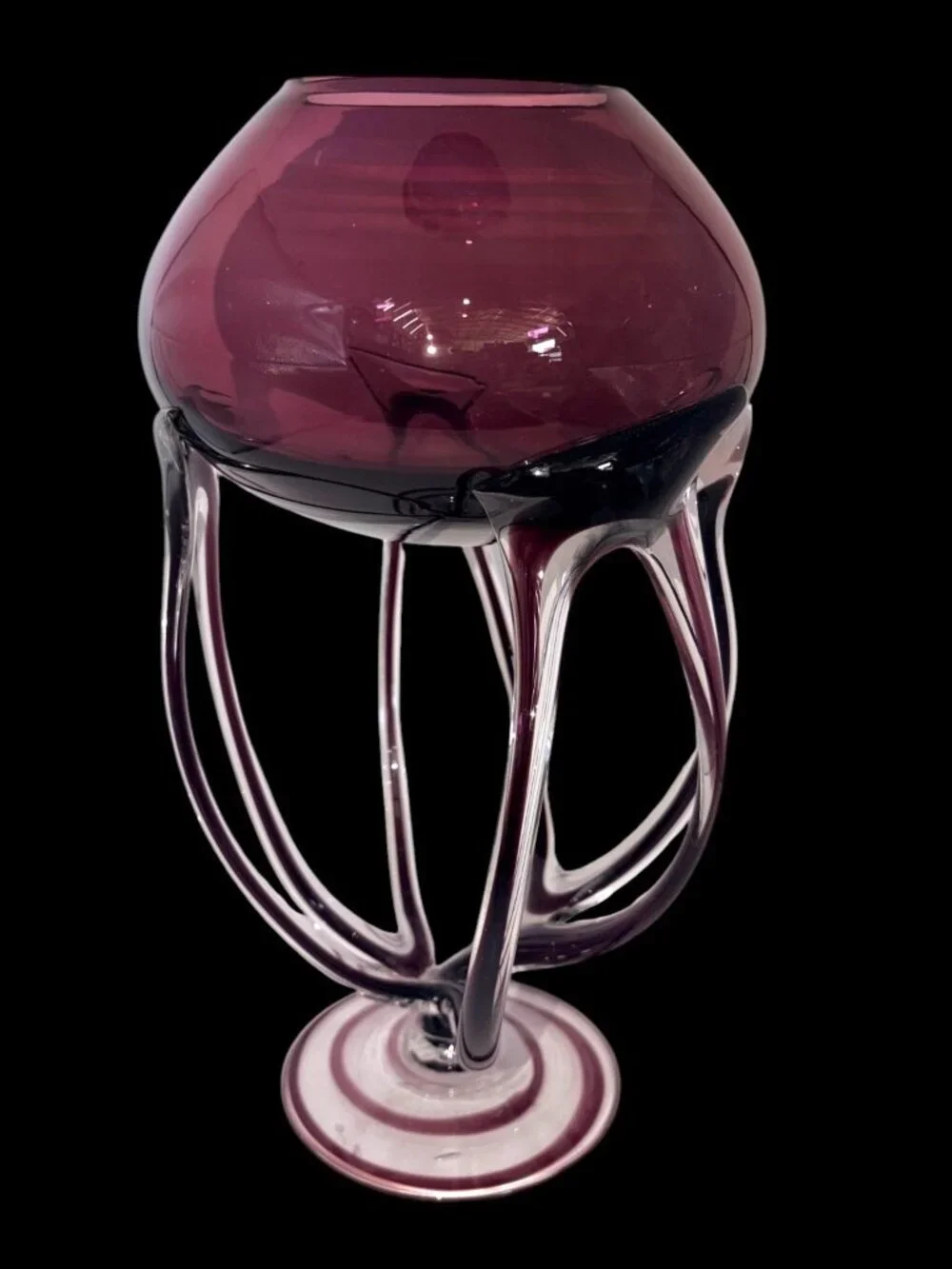 Vintage Jozefina Krosno Poland Hand Blown Amethyst Art Glass Jellyfish Pedestal